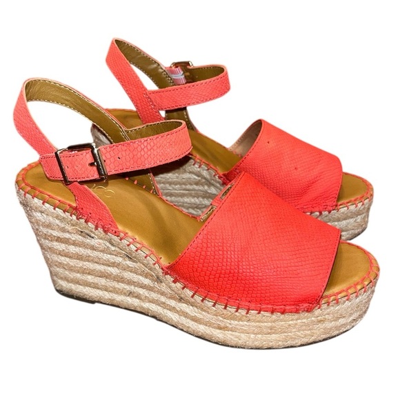 Franco Sarto Tula Platform Espadrille Wedge Sandals Orange Leather Size 7.5 - Picture 1 of 13